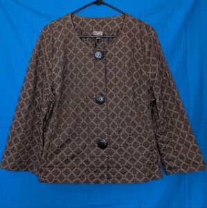 J Jill Chocolate Brown Embroidered Cotton Jacket Size XL